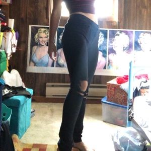 Sexy black high waisted ripped black jeans